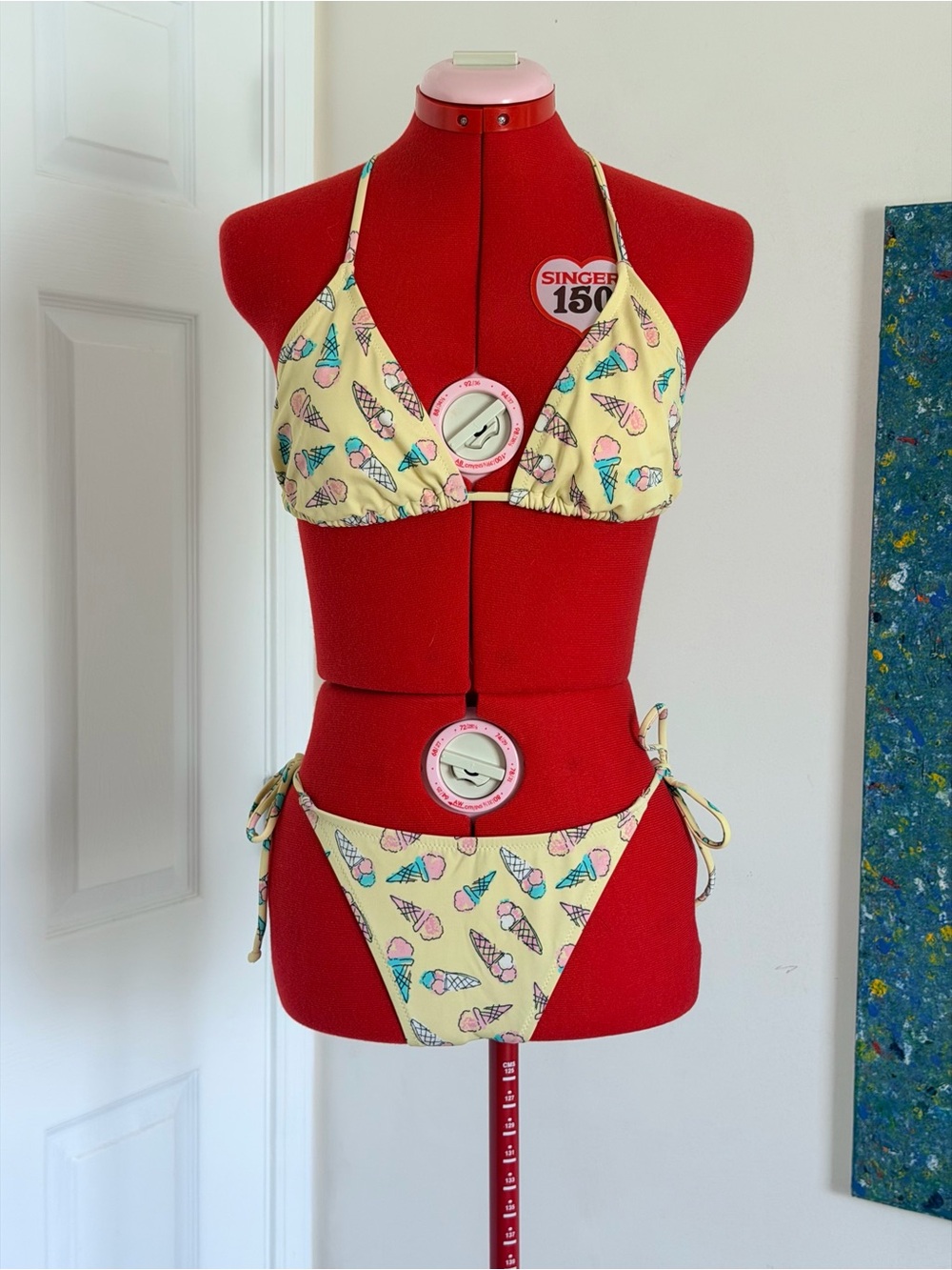 NWOT Ice Cream Cone Print Bikini Set Lemon Yellow Swimwear Size M (EU 42)